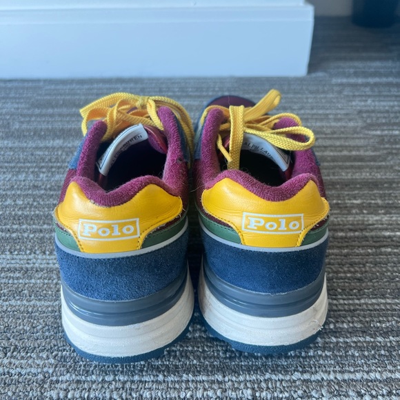 Polo Ralph Lauren Mens Trackster 100 Leather Athletic Sneakers Blue burgundy - Picture 4 of 5